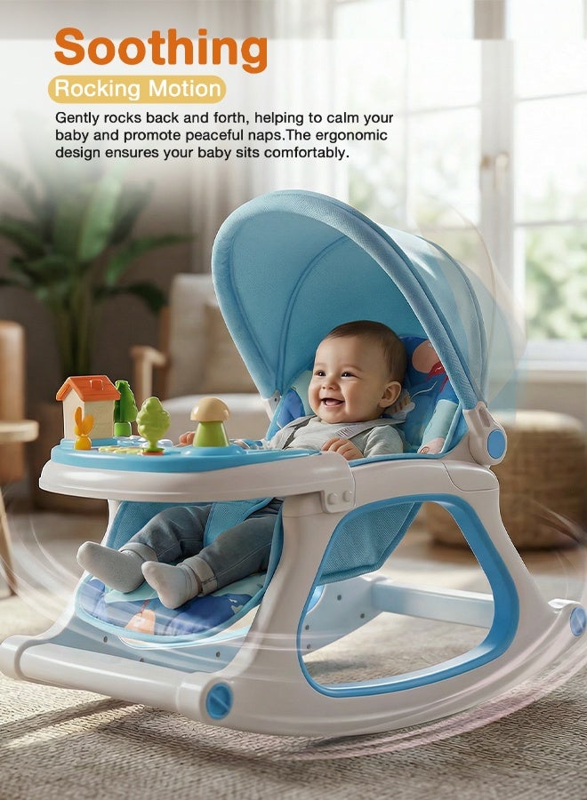 BAYBEE 3 in 1 Baby Rocker & Feeding Chair | Baby Rocking Chair for Kids with Soothing Rocking Motion, Adjustable Recline, Removable Food & Toy Tray, Safety Harness | Baby Rocker for Kids 0 to 3 Years Blue - Image 4